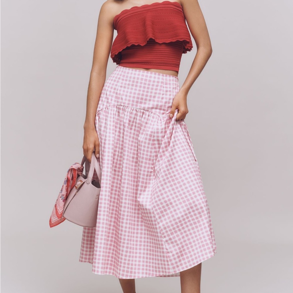 Anthropologie Red Strapless Ruffle Top